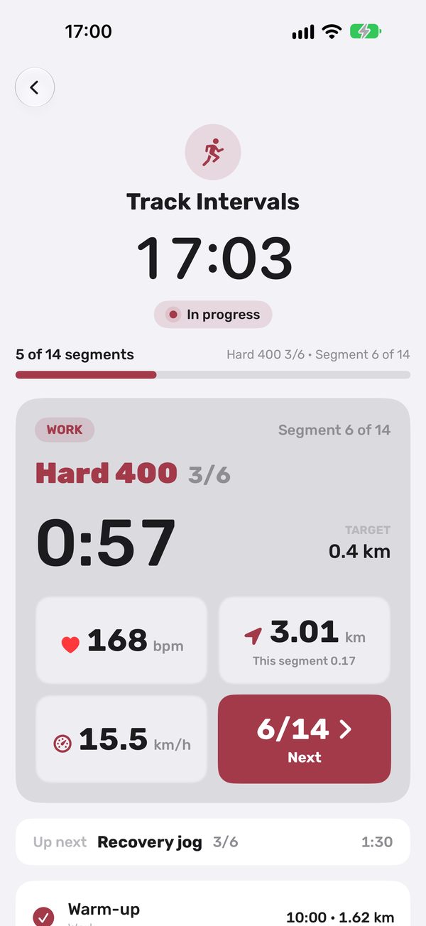 A live Cardio workout: Track Intervals